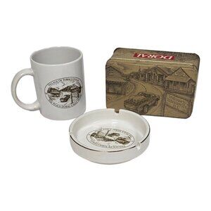 Vintage Village Of Tobaccoville Memorabilia Ashtray Cup & Tin Collectible Bundle